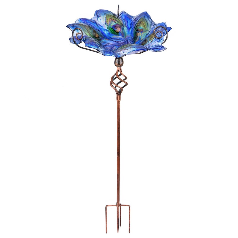 VCUTEKA Glass Bird Bath Outdoor BirdBath Bird Feeder with Metal Stake Garden Decor - Image 1